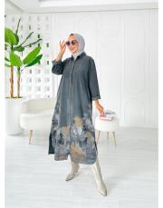 ithal cindy kadife gömlek elbise antrasit